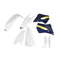 UFO КОМПЛЕКТ ПЛАСТІКОВ (ПОВНИЙ KIT) Z OSLONAMI ТЕЛЕСКОПІЧНИЙ (АМОРТИЗАТОРІВ) HUSQVARNA TE/FE 125/250/300/350/450 '15-'16 КОЛІР OEM '16 (BIALY/ZOLTY/GRANATOWY) (HU615E999W)