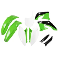 UFO КОМПЛЕКТ ПЛАСТІКОВ (ПОВНИЙ KIT) Z OSLONAMI ТЕЛЕСКОПІЧНИЙ (АМОРТИЗАТОРІВ) KAWASAKI KXF 450 '09-'11 КОЛІР OEM '10-'11 (ZIELONY/BIALY/CZARNY) (KA216E999)