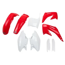 UFO КОМПЛЕКТ ПЛАСТІКОВ (ПОВНИЙ KIT) Z OSLONAMI ТЕЛЕСКОПІЧНИЙ (АМОРТИЗАТОРІВ) HONDA CR 125/250 '02-'03 КОЛІР OEM (CZERWONY/BIALY) (HO101E999)