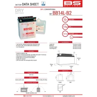 BS АКУМУЛЯТОР BB14L-B2 (YB14L-B2) 12V 14AH 134X88X166 OBSLUGOWY - ELEKTROLIT OSOBNO (175A) (4) UE2019/1148