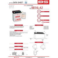 BS АКУМУЛЯТОР BB14L-A2 (YB14L-A2) 12V 14AH 135X91X167 OBSLUGOWY - ELEKTROLIT OSOBNO (175A) (4) UE2019/1148