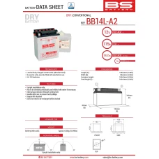 BS АКУМУЛЯТОР BB14L-A2 (YB14L-A2) 12V 14AH 135X91X167 OBSLUGOWY - ELEKTROLIT OSOBNO (175A) (4) UE2019/1148