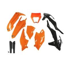 UFO КОМПЛЕКТ ПЛАСТІКОВ (ПОВНИЙ KIT) Z OSLONAMI ТЕЛЕСКОПІЧНИЙ (АМОРТИЗАТОРІВ) KTM EXC/EXC-F TPI '17-'19 Z ЗАХИСТ ФАРИ КОЛІР OEM (ОРАНЖЕВИЙ/ЧОРНИЙ) (KT523E999)
