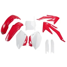UFO КОМПЛЕКТ ПЛАСТІКОВ (ПОВНИЙ KIT) Z OSLONAMI ТЕЛЕСКОПІЧНИЙ (АМОРТИЗАТОРІВ) HONDA CRF 450 R '05-'06 КОЛІР OEM (CZERWONY/BIALY) (HO108E999)
