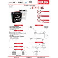 BS АКУМУЛЯТОР BTX16-BS (YTX16-BS) 12V 14AH 152X88X161 BEZOBSLUGOWY - ELEKTROLIT OSOBNO (230A) (4) UE2019/1148