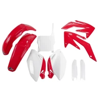 UFO КОМПЛЕКТ ПЛАСТІКОВ (ПОВНИЙ KIT) Z OSLONAMI ТЕЛЕСКОПІЧНИЙ (АМОРТИЗАТОРІВ) HONDA CRF 250R '04-'05 КОЛІР OEM (CZERWONY/BIALY) (HO104E999)