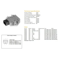 DZE РЕГУЛЯТОР НАПРУГИ HONDA XL650V 01-07, TRX350/400/450/700 (ESR583) (31600-HN5-671) (35A)
