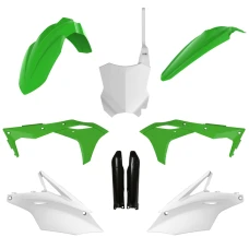 POLISPORT КОМПЛЕКТ ПЛАСТІКОВ (ПОВНИЙ KIT) KAWASAKI KXF 250 '17-'20 W КОМПЛЕКТІ TABLICA ПЕРІД (8665900002) I КРИШКИ AMORTYZAROROW (8351800002) КОЛІР ЗЕЛЕНИЙ БІЛИЙ ЧОРНИЙ