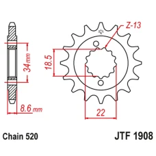 JT ЗІРОЧКА ПЕРІД 2276 15 KTM 390 DUKE '13-'18, 390 RC '14-'18 (227615JTRB) (LANC. 520) Z ГУМА