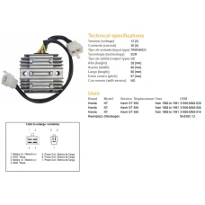 DZE РЕГУЛЯТОР НАПРУГИ HONDA NTV650 '88-91 12V 35A (SH538C-12) (31600-MN8-008) (31600-MN8-028) (ESR252)