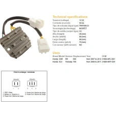 DZE РЕГУЛЯТОР НАПРУГИ HONDA CBR600RR '07-'12, XL700V TRANSALP '08-'11, MOSFET (50A) (31600-MFJ-D01)
