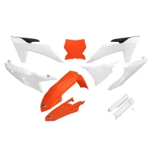 UFO 2024/01 КОМПЛЕКТ ПЛАСТІКОВ Z OSLONAMI ТЕЛЕСКОПІЧНИЙ (АМОРТИЗАТОРІВ) KTM SX 125 / 250 / 300 '23-'24, SX-F 250 / 350 / 450 '23-'24 КОЛІР OEM БІЛИЙ КОЛІР ПОМАРАНЧ