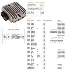DZE РЕГУЛЯТОР НАПРУГИ APRILIA 125/250, MALAGUTI 125/200/250, PIAGIO 125/200/250 (12V/25A) (ESR259)