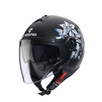 МОТОШОЛОМ ВІДКРИТИЙ CABERG JET МОДЕЛЬ RIVIERA V4X MIA КОЛІР ЧОРНИЙ МАТОВИЙ/БІЛИЙ/СІРИЙ (КВІТИ/МЕТЕЛИКИ) РОЗМІР S