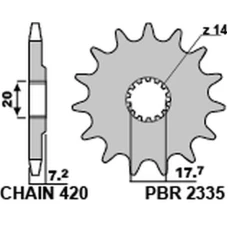 PBR ЗІРОЧКА ПЕРІД 2335 14 18NC YAMAHA YZ 65 18-20 (LANC. 420) (JTF1558.14)