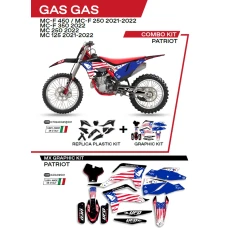 UFO КОМПЛЕКТ ПЛАСТІКОВ ПЛЮС КОМПЛЕКТ НАЛІПОК (OKLEIN) GAS GAS MC 125 '21-'22; MC 250 '22; MCF 250/350/450 '21-'22 W КОМПЛЕКТІ ПЕРІД TABLICA (GG07130) І КРИШКИ АМОТРТИЗАТОРІВ (GG07131) PATRIOT КОЛІР ЧОРНИЙ