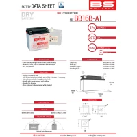 BS АКУМУЛЯТОР BB16B-A1 (YB16B-A1) 12V 16AH 160X90X161 OBSLUGOWY - ELEKTROLIT OSOBNO (215A) (4) UE2019/1148