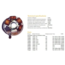 DZE UZWOJENIE ГЕНЕРАТОР STATOR PIAGGIO VESPA PX 150/200 '81-97, PX-E 125/150/200 '98-01, PX 125 '81-97 (OEM 217866;497652)
