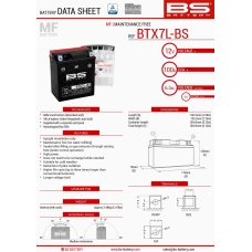 BS АКУМУЛЯТОР BTX7L-BS (YTX7L-BS) 12V 6AH 144X71X131 BEZOBSLUGOWY - ELEKTROLIT OSOBNO (85A) (6) UE2019/1148