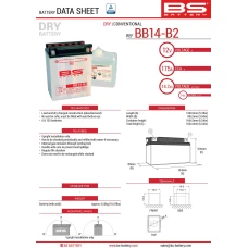 BS АКУМУЛЯТОР BB14-B2 (YB14-B2) 12V 14AH 134X89X166 OBSLUGOWY - ELEKTROLIT OSOBNO (175A) (4) UE2019/1148