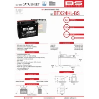 BS АКУМУЛЯТОР BTX24HL-BS (YTX24HL-BS) 12V 21AH 205X87X162 BEZOBSLUGOWY - ELEKTROLIT OSOBNO (350A) (2) UE2019/1148