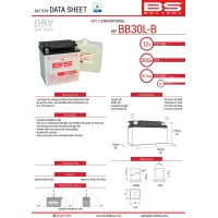BS АКУМУЛЯТОР BB30L-B (YB30L-B) 12V 30AH 168X132X176 OBSLUGOWY - ELEKTROLIT OSOBNO (300A) HARLEY DAVIDSON, POLARIS 600/700 (2) UE2019/1148
