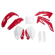 UFO КОМПЛЕКТ ПЛАСТІКОВ (ПОВНИЙ KIT) Z OSLONAMI ТЕЛЕСКОПІЧНИЙ (АМОРТИЗАТОРІВ) HONDA CRF 250R '06-'07 КОЛІР OEM (CZERWONY/BIALY) (HO105E999)