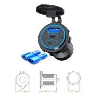 BIKETEC МОТОЦИКЛ POTROJNE РОЗ'ЄМ USB QC 3.0 X 1 I PD X 2 - 54 W POWER DELIVERY МОНТАЖ НА ПЛОСКІЙ ПОВЕРХНІ (ВІТРОВИК, КОФР) АБО NA КЕРМА - НЕОБХІДНО АДАПТЕР BTMUS28