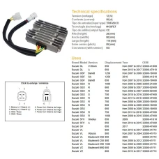 DZE РЕГУЛЯТОР НАПРУГИ SUZUKI GSXR 600/750 06-18, GSXR1000 07-16, GSF1250, VL800/1500, DL650 13-17, SFV650 GLADIUS, VZ800 05-09, GSX1300B-KING MOSFET (ESR552)