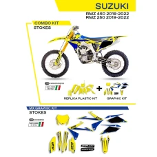UFO КОМПЛЕКТ ПЛАСТІКОВ ПЛЮС КОМПЛЕКТ НАЛІПОК (OKLEIN) SUZUKI RMZ 250 '19-'22; RMZ 450 '18-'22 W КОМПЛЕКТІ ПЕРІД TABLICA (SU04943) І КРИШКИ АМОТРТИЗАТОРІВ (SU04913) STOKES КОЛІР ЖОВТИЙ