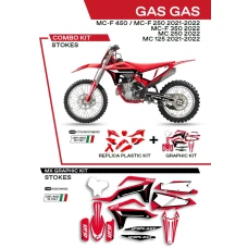 UFO КОМПЛЕКТ ПЛАСТІКОВ ПЛЮС КОМПЛЕКТ НАЛІПОК (OKLEIN) GAS GAS MC 125 '21-'22; MC 250 '22; MCF 250/350/450 '21-'22 W КОМПЛЕКТІ ПЕРІД TABLICA (GG07130) І КРИШКИ АМОТРТИЗАТОРІВ (GG07131) STOKES КОЛІР ЧЕРВОНИЙ