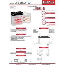 BS АКУМУЛЯТОР BB5L-B (YB5L-B) (12N5-3B) 12V 5AH 120X60X130 OBSLUGOWY - ELEKTROLIT OSOBNO (65A) (6) UE2019/1148