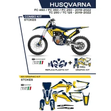 UFO КОМПЛЕКТ ПЛАСТІКОВ ПЛЮС КОМПЛЕКТ НАЛІПОК (OKLEIN) HUSQVARNA TC 125/250 '19-'22; FC 250/350/450 '19-'22 W КОМПЛЕКТІ ПЕРІД TABLICA (HU04303) І КРИШКИ АМОТРТИЗАТОРІВ (HU03361) STOKES КОЛІР СИНІЙ