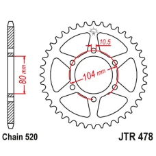 JT ЗІРОЧКА ЗАД 478 45 KAWASAKI ZX6R (05-20), Z750 (04-12) (MOZE BYC ZASTAPIONA PRZEZ 4578 43 JTR1478.45) (LANC. 520) КОЛІР ЧОРНИЙ (47845JTZBK)