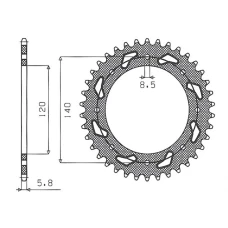 SUNSTAR ЗІРОЧКА ЗАД 491 42 KAWASAKI KLR 650C '95-'03, KAWASAKI KLE 500 '91-'07 (JTR487.42) (LANC. 520) (49142JT)
