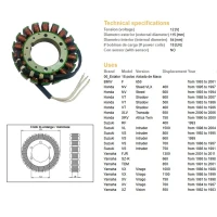 DZE UZWOJENIE ГЕНЕРАТОР STATOR YAMAHA FJR 1300 '01-11, TDM 850 '91-01, XV 750 '81-98, 1100 '86-99, SUZUKI VL 1500 '98-04, VS 600/700/750/800, HONDA VT 600 '88-07, XL 650V '00-06, XRV 750 '90-00 - ЗАМІНЮЄ 2887-01