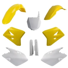 POLISPORT КОМПЛЕКТ ПЛАСТІКОВ (ПОВНИЙ KIT) SUZUKI RM 125/250 '01-'06 W КОМПЛЕКТІ TABLICA ПЕРІД (8660400001) I КРИШКИ AMORTYZAROROW (8351100001) КОЛІР ЖОВТИЙ БІЛИЙ