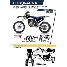 UFO КОМПЛЕКТ ПЛАСТІКОВ ПЛЮС КОМПЛЕКТ НАЛІПОК (OKLEIN) HUSQVARNA TC 125/250 '19-'22; FC 250/350/450 '19-'22 W КОМПЛЕКТІ ПЕРІД TABLICA (HU04303) І КРИШКИ АМОТРТИЗАТОРІВ (HU03361) STOKES КОЛІР ЧОРНИЙ