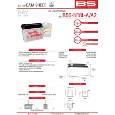 BS АКУМУЛЯТОР B50-N18L-A/A2 (Y50-N18L-A/A2) 12V 20AH 205X90X162 OBSLUGOWY - ELEKTROLIT OSOBNO 250A (2) UE2019/1148