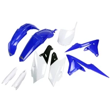 UFO КОМПЛЕКТ ПЛАСТІКОВ (ПОВНИЙ KIT) Z OSLONAMI ТЕЛЕСКОПІЧНИЙ (АМОРТИЗАТОРІВ) YAMAHA YZF 250 '14-'18, YZF 450 '14-'17 КОЛІР OEM '18 (NIEBIESKI/BIALY/CZARNY) (YA318E999K)