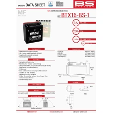 BS АКУМУЛЯТОР BTX16-BS1 (YTX16-BS-1) 12V 14AH 152X88X161 BEZOBSLUGOWY - ELEKTROLIT OSOBNO (230A) (4) UE2019/1148