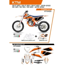 UFO КОМПЛЕКТ ПЛАСТІКОВ ПЛЮС КОМПЛЕКТ НАЛІПОК (OKLEIN) KTM SX/SXF 125/150/250/350/450 '19-'22 W КОМПЛЕКТІ ПЕРІД TABLICA (KT04094) І КРИШКИ АМОТРТИЗАТОРІВ (KT04055) STOKES КОЛІР БІЛИЙ