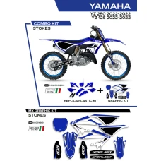 UFO КОМПЛЕКТ ПЛАСТІКОВ ПЛЮС КОМПЛЕКТ НАЛІПОК (OKLEIN) YAMAHA YZ 125/250 '22 W КОМПЛЕКТІ ПЕРІД TABLICA (YA04860) І КРИШКИ АМОТРТИЗАТОРІВ (YA04814) STOKES КОЛІР OEM (NIEBIESKI/CZARNY/BIALY)