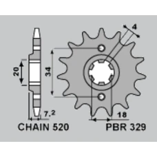 ПЕРЕДНЯ ЗІРКА PBR CHT 329 14 18NC AJP PR3 200 ENDURO '09-'15, HONDA CA 125 REBEL '95-'01, MBX 125F '84-'85, MTX 125R '83-'94, NS 125F '85-'90, NSR 125F '89-'92, MTX 200RW '83-'86 (JTF25914) (LANC. 520)