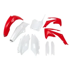 UFO КОМПЛЕКТ ПЛАСТІКОВ (ПОВНИЙ KIT) Z OSLONAMI ТЕЛЕСКОПІЧНИЙ (АМОРТИЗАТОРІВ) HONDA CRF 250R '11-'13, CRF 450R 11-12 КОЛІР OEM (CZERWONY/BIALY) (HO114E999)