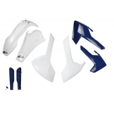 UFO КОМПЛЕКТ ПЛАСТІКОВ (ПОВНИЙ KIT) Z OSLONAMI ТЕЛЕСКОПІЧНИЙ (АМОРТИЗАТОРІВ) HUSQVARNA TE/TX 125/250/300 '17-19, FE 250/350/450/501 '17-19 КОЛІР OEM (БІЛИЙ, КРИШКИ РАДІАТОРІВ NIEBIESKIE) (HU618E999)