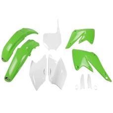 UFO КОМПЛЕКТ ПЛАСТІКОВ (ПОВНИЙ KIT) Z OSLONAMI ТЕЛЕСКОПІЧНИЙ (АМОРТИЗАТОРІВ) KAWASAKI KXF 250 '04-'05 КОЛІР OEM (ZIELONY/BIALY) (KA203E999)