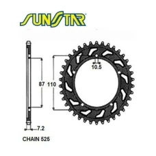 SUNSTAR ЗІРОЧКА ЗАД 828 49 SUZUKI GSF 400 BANDIT '89-96, GSF 650 BANDIT '07-15 (LANC. 525) (82849JT)