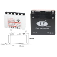 LANDPORT АКУМУЛЯТОР YT14B-BS 12V 12AH 150X69X145 BEZOBSLUGOWY - ELEKTROLIT OSOBNO (4) UE2019/1148(190A)