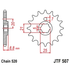 JT ЗІРОЧКА ПЕРІД 507 13 KAWASAKI KX 250 '79-86' KX 500 '83-86' KLT200/250 '80-85' HUSQVARNA CR/WR 250/360 '90-98' (50713JT) (LANC. 520)